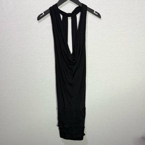 MARCIANO Black Dress with Cowl Neck, Low Back, and Ruffle Detailing - Picture 6 of 8